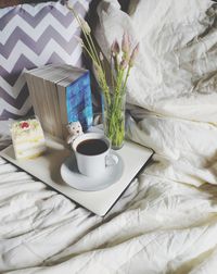 High angle view of breakfast on table