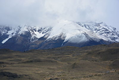 Scenic view of snowcapped mountains against sky