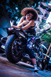 Portrait of woman riding motorcycle