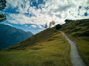 Scenic view from höher kranz erg on a hiking path towards karwendel, bavarian alps