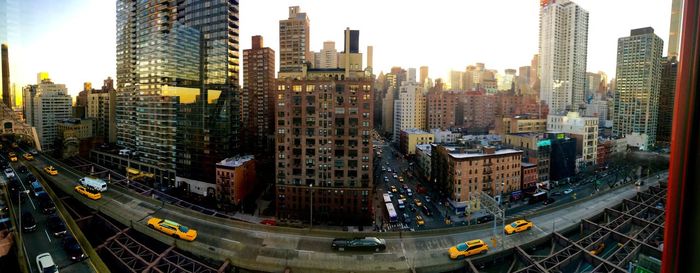 City skyline at dusk