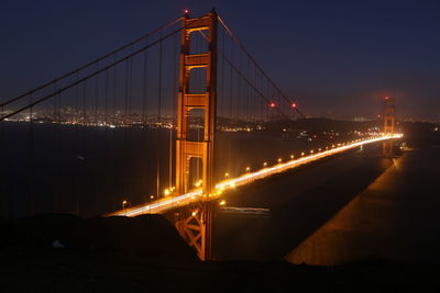 Illuminated golden gate bridge against sky at night