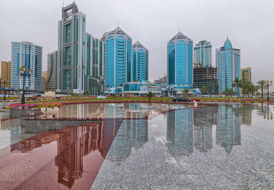 Reflection of buildings in city