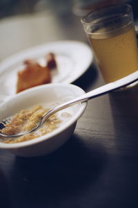 Close-up of breakfast on table