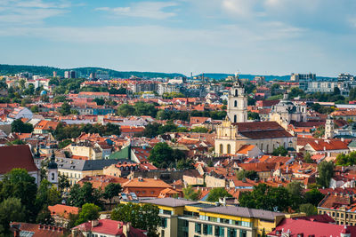 High angle view of townscape against sky