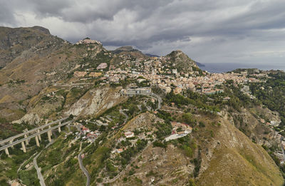 High angle view of townscape against sky