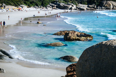 High angle view of people at beach