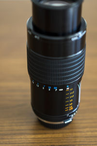 Close-up of camera on table