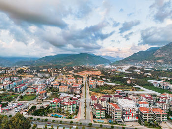 High angle view of townscape against sky