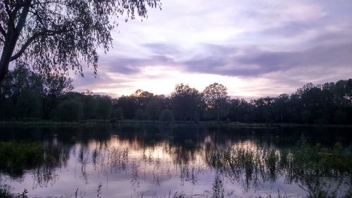 Scenic view of lake against cloudy sky