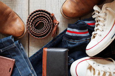 High angle view of shoes