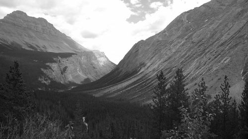 Scenic view of mountains against cloudy sky