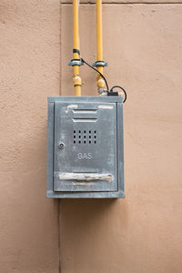 Close-up of electric installation on wall