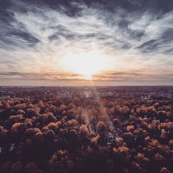 Aerial view of landscape against sky during sunset