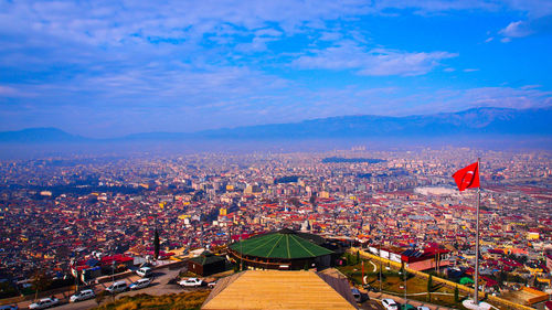 Aerial view of city at night