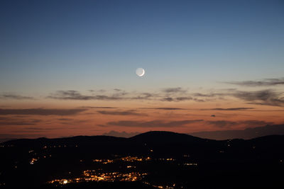 Scenic view of silhouette mountains against sky at night