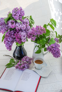 High angle view of flowers on table