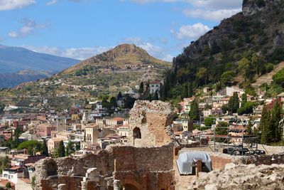 High angle view of buildings in city