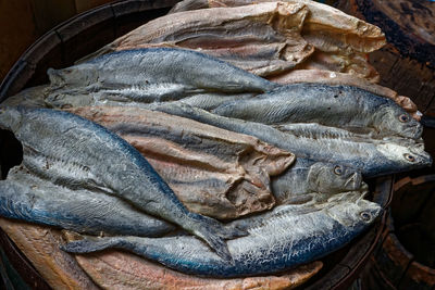 High angle view of fish for sale