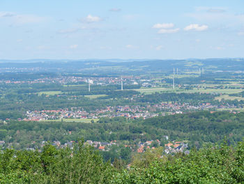 High angle view of townscape against sky