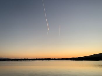 Scenic view of lake against sky during sunset