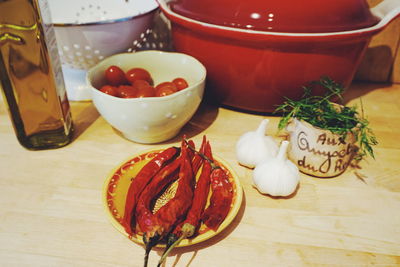 Close-up of breakfast on table