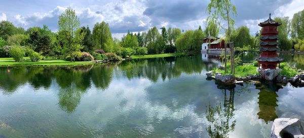 Scenic view of lake against sky