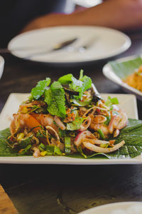 Close-up of meal served on table