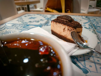 Close-up of cake in plate on table