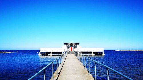 Scenic view of sea against clear blue sky