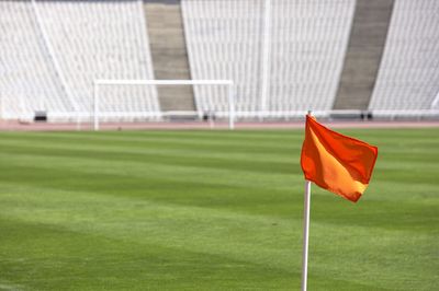 Close-up of flag at stadium