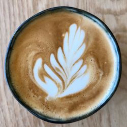 High angle view of cappuccino on table