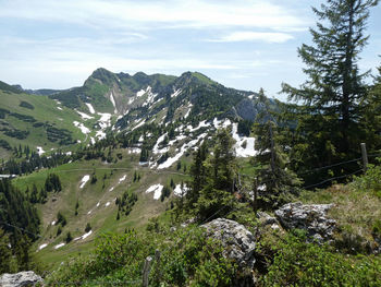 Scenic view of landscape and mountains against sky