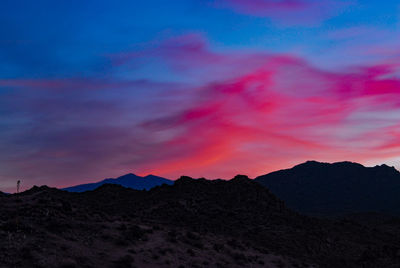 Scenic view of silhouette mountains against sky at sunset