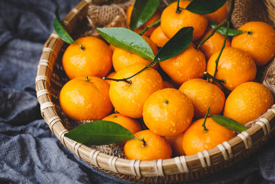 Close-up of oranges in basket