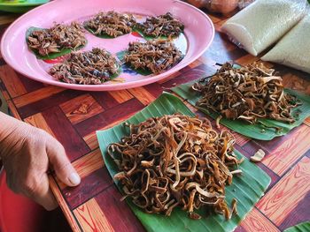 High angle view of food on table