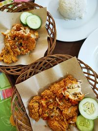 High angle view of food on table