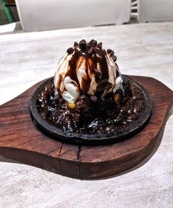 Close-up of chocolate cake on table