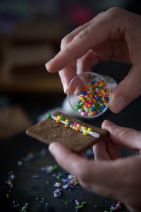 Preparing homemade gingerbread houses for christmas 2021