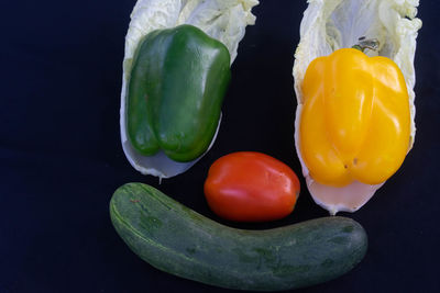 High angle view of bell peppers in container