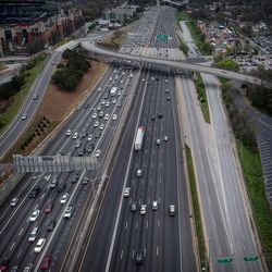 High angle view of traffic on city street