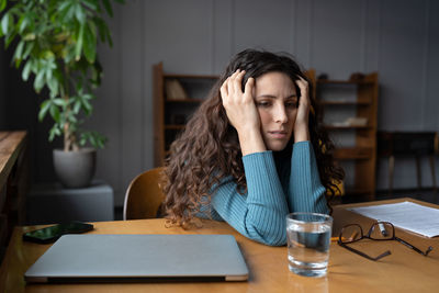 Frustrated business woman exhausted tired of trying to find solution to problem suffer from burnout