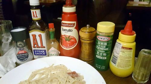 Close-up of bottles