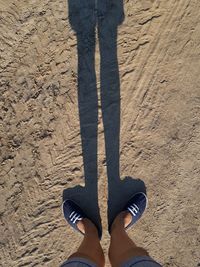 Low section of person standing on sand