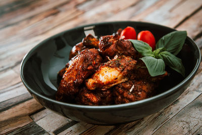 Close-up of food in plate on table