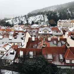 Houses against sky during winter