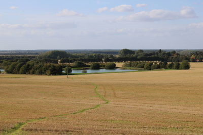 Scenic view of farm against sky