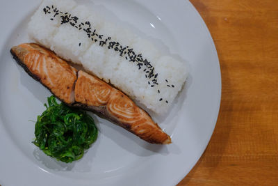 High angle view of fish served in plate