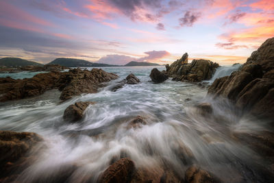 Scenic view of sea against sky during sunset
