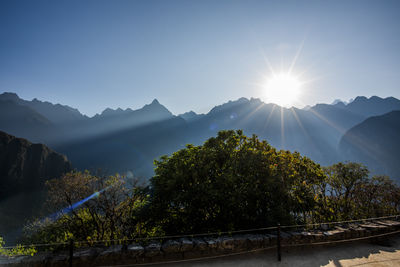 Scenic view of mountains against sky during sunset